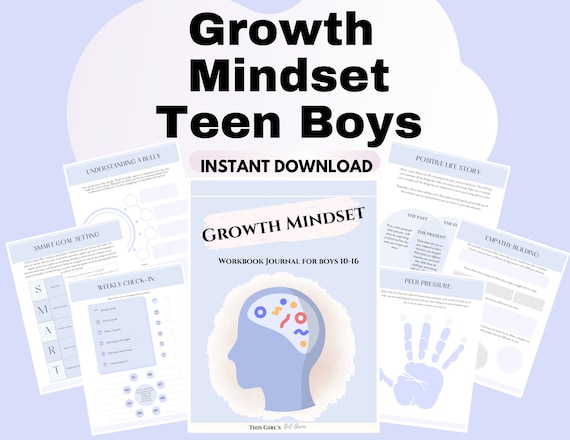 Teen planner boys mental health workbook teen therapy worksheets Growth mindset for kids positive thinking school counseling worksheets kids
