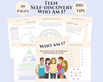 Teen discovery therapy worksheets identity journal kids counsellor worksheet Teen therapist mental health tools teenage confidence building