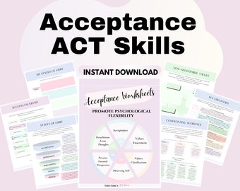ACT therapy workbook Acceptance ACT worksheets resources Acceptance based intervention Emotional regulation Therapist Psychologist Counselor