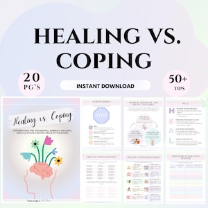 Healing vs. Coping Workbook emotional healing Therapy worksheets CBT Journal therapist tools counseling worksheets Stress relief Trauma dbt