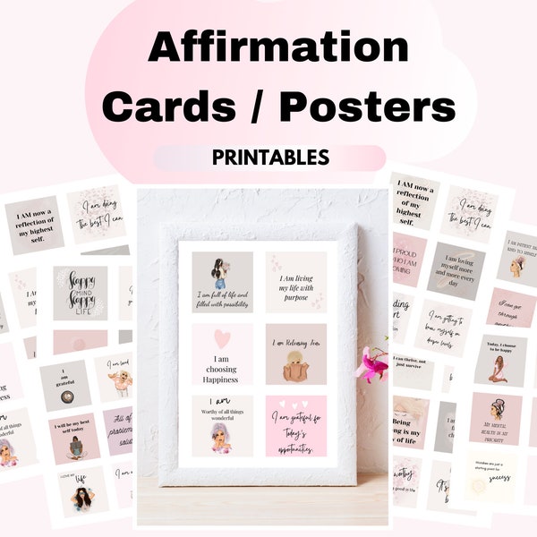 Inspirational Positive Quotes Affirmation cards Motivational Message Teen Girl gift Print Poster Home Décor Typography I Am affirmations CBT