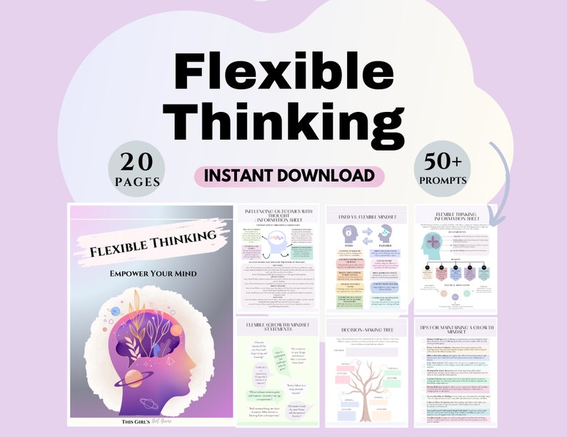 Flexible thinking worksheets therapy resources Therapeutic ANTS Automatic negative thinking workbook growth mindset printables CBT handouts