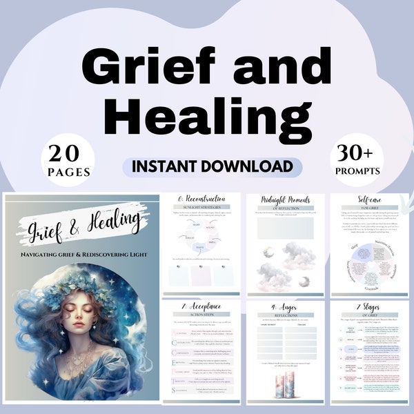 Grief and healing workbook journal Grief and loss worksheets Grief journal printable Bereavement Diary Grief Recovery coping skills CGT CBT