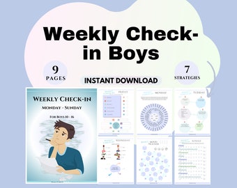 Weekly Check In For Teen boys Printable Teen Mental Health Journal emotional regulation Feelings wheel worksheets CBT therapy for teens dbt