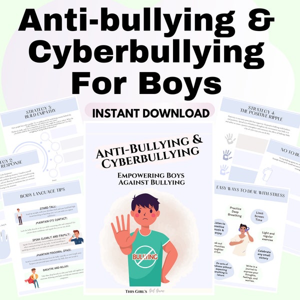 Anti-bullying worksheets for tween and Teen boys therapy teen boy workbook journal school counseling Bullying Strategies conflict resolution