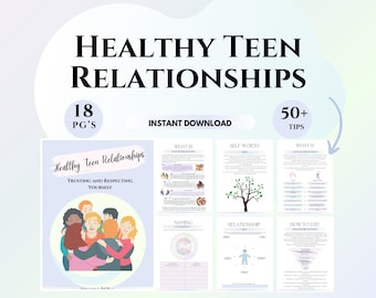 Teen workbook healthy relationship journal Self-esteem Teen therapy tools boundaries Therapist resource Coping skills worksheets for kids