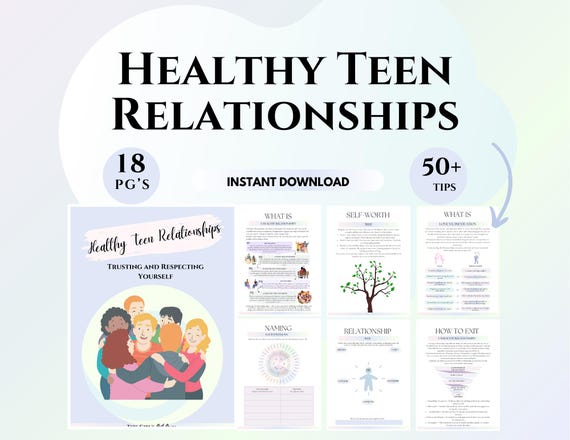 Teen workbook healthy relationship journal Self-esteem Teen therapy tools boundaries Therapist resource Coping skills worksheets for kids