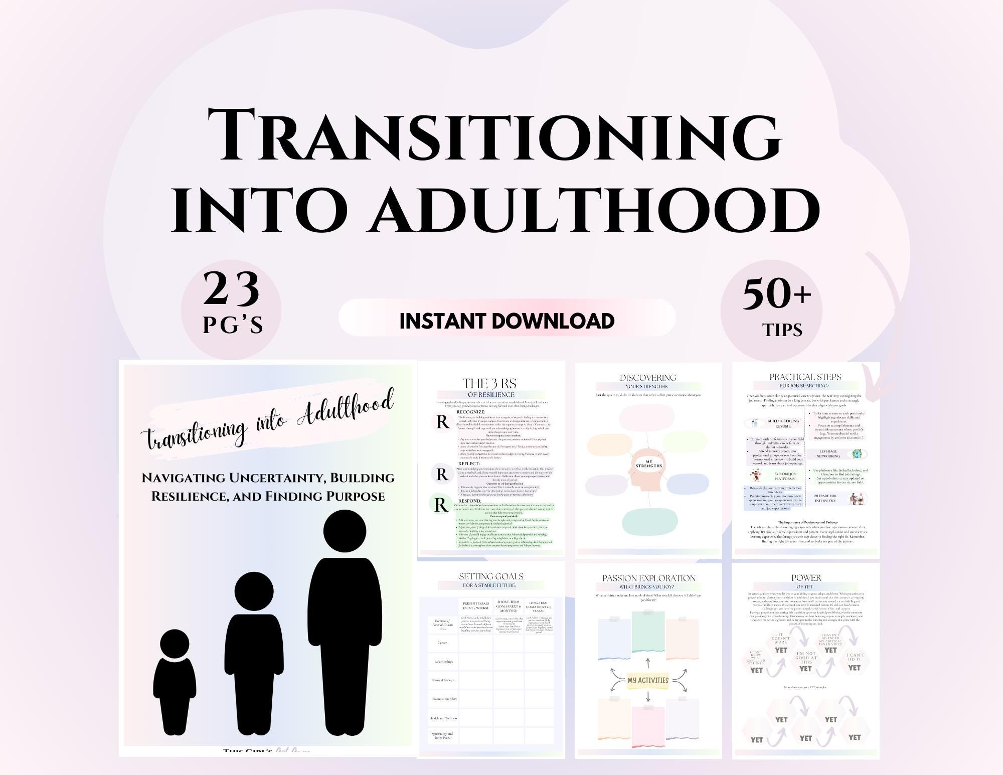 Transitioning to adulthood workbook school counselor Career planning guide for graduates Emotional resilience workbook for young adults