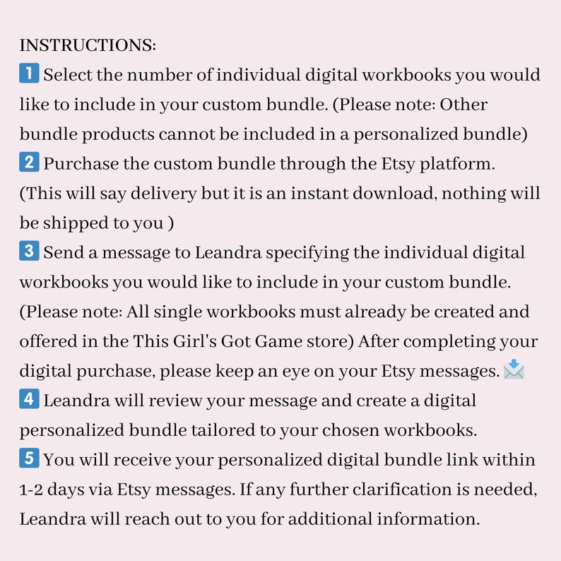 Peut inclure: Instructions pour cr&eacute;er un lot personnalis&eacute; de classeurs num&eacute;riques sur Etsy. Les &eacute;tapes comprennent la s&eacute;lection du nombre de classeurs, l'achat du lot, l'envoi d'un message au vendeur sp&eacute;cifiant les classeurs et la r&eacute;ception d'un lien de lot personnalis&eacute; dans un d&eacute;lai de 1 &agrave; 2 jours.