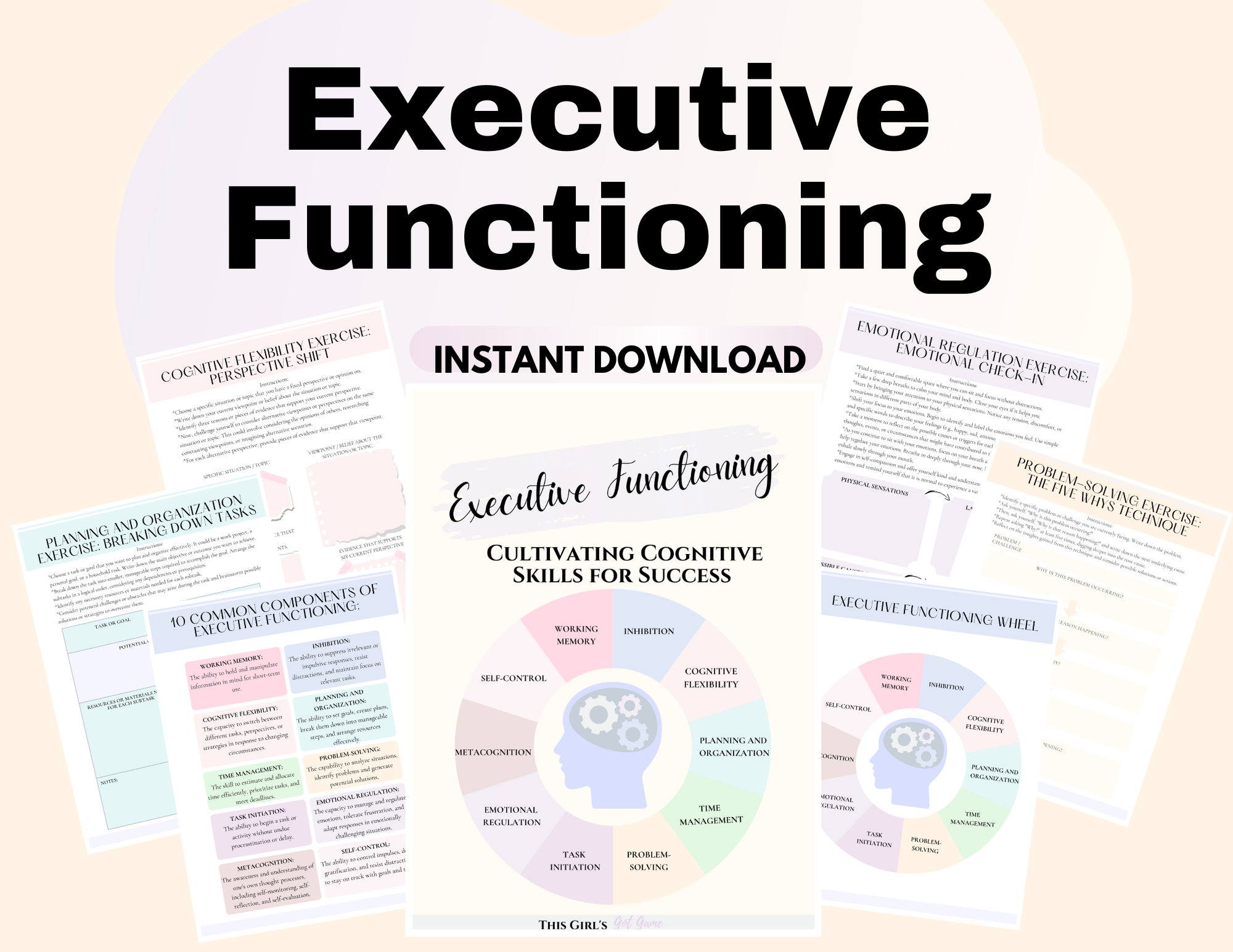 Executive functioning wheel cognitive skills adhd autism coping skills