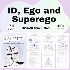 Therapy worksheets Id Ego Superego psychoanalytic therapy Self-Identity counseling worksheets core value printable Personal Growth CBT DBT