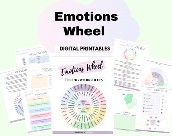 Rueda de emociones Rueda de sentimientos Ayuda para la salud mental Imprimibles Hojas de trabajo de procesamiento de emociones Lista de emociones Recursos para terapia Enfocado en soluciones