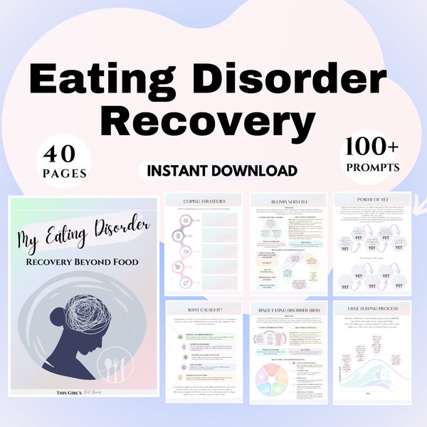 Eating Disorder Recovery Workbook Journal ED Therapy Worksheets body image Mental Health Resources Tools DBT CBT  Body Acceptance Self-help
