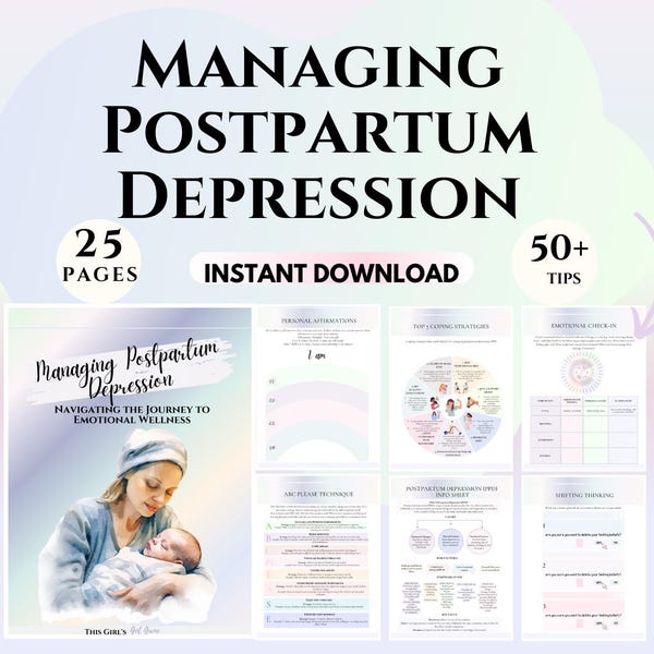 Post-Partum Depression therapy worksheets Psychoeducation Printables new mom gift PPD coping skills therapist tools counseling worksheet CBT