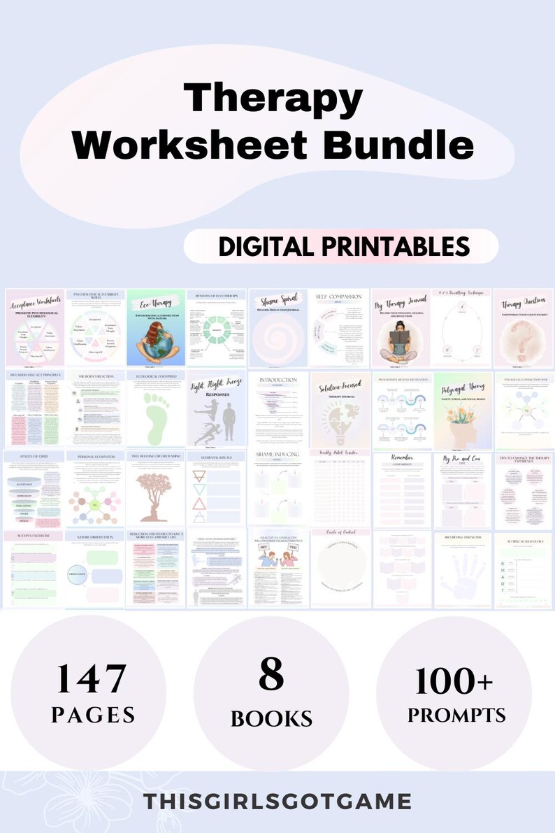 Therapy Worksheet Bundle Acceptance Therapy SFT Therapist Workbook ...