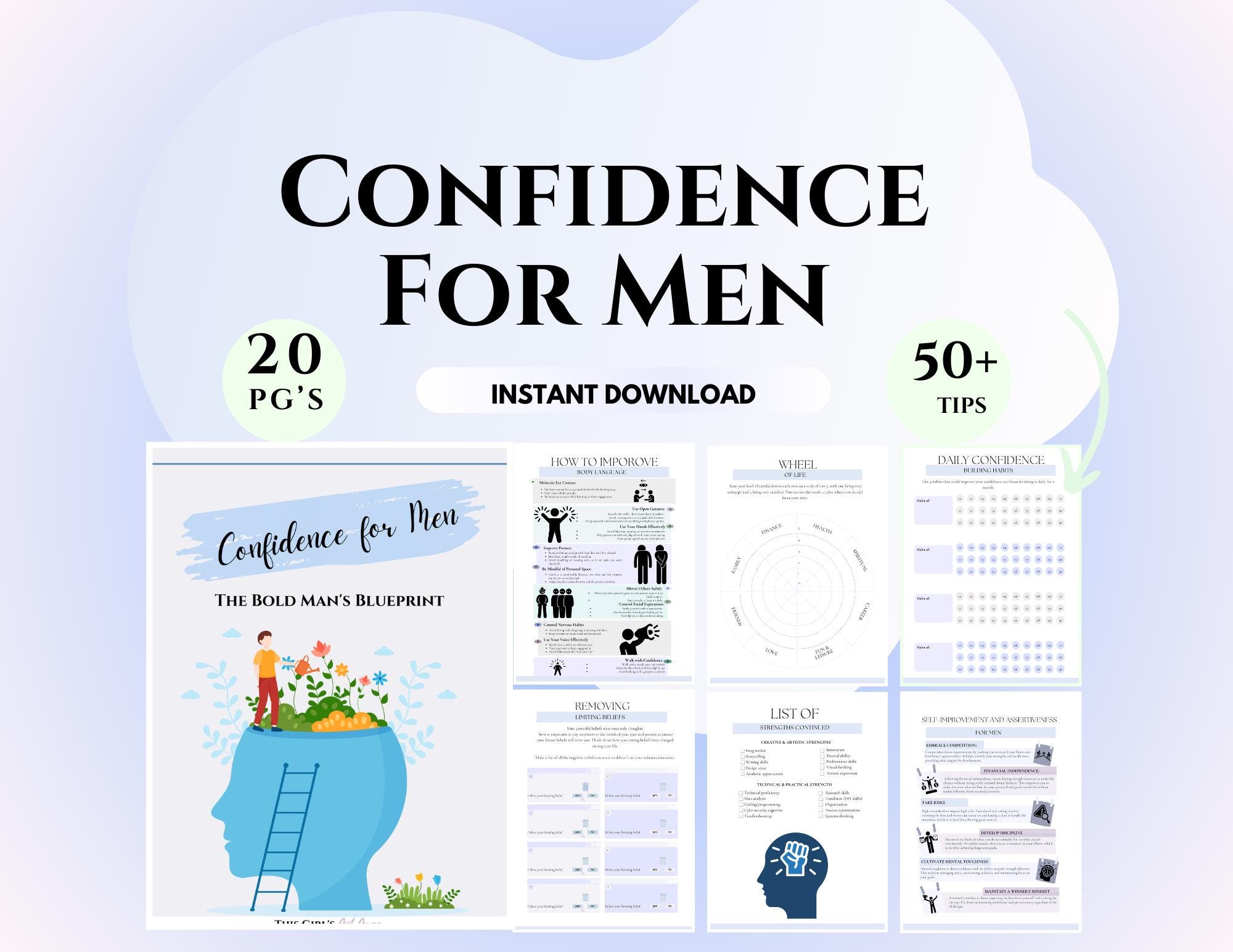 Men's self-care worksheets therapy aid confidence exercises CBT worksheets Men's therapist Tools for counseling CBT Self-help workbook male