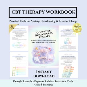 CBT Workbook Cognitive Behavioral Therapy Worksheets | Thought Record Cognitive Distortions Core Beliefs | Therapist Resource Digital PDF