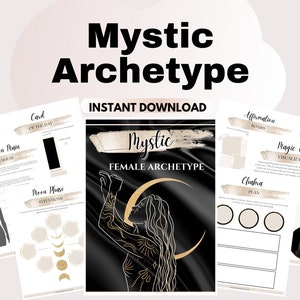 Libro de trabajo de arquetipo femenino místico Diario de brujas Manifestación femenina divina Tarot mágico y cartas de oráculo Fases lunares Limpieza energética mágica