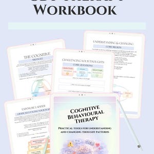 CBT Workbook Cognitive Behavioral Therapy Worksheets | Thought Record Cognitive Distortions Core Beliefs | Therapist Resource Digital PDF