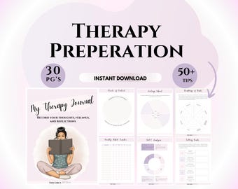 Therapy journal Mental health reflection tool Therapy preparation guide Emotion journal Personal planner Therapist tools therapy worksheets