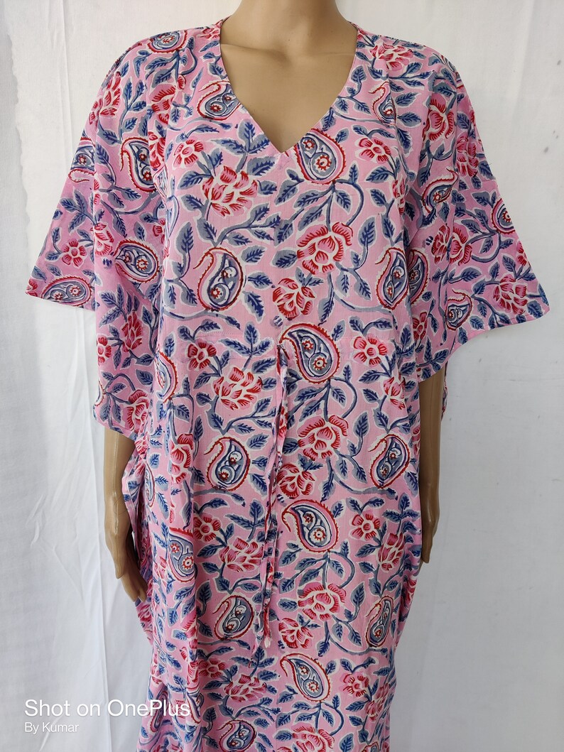 Indian Floral Print Long Kaftan Dressing Maxi Hand Block Print Night Tunic Cover Garment Care Kimono Robe Hand Block Print Vintage Caftan