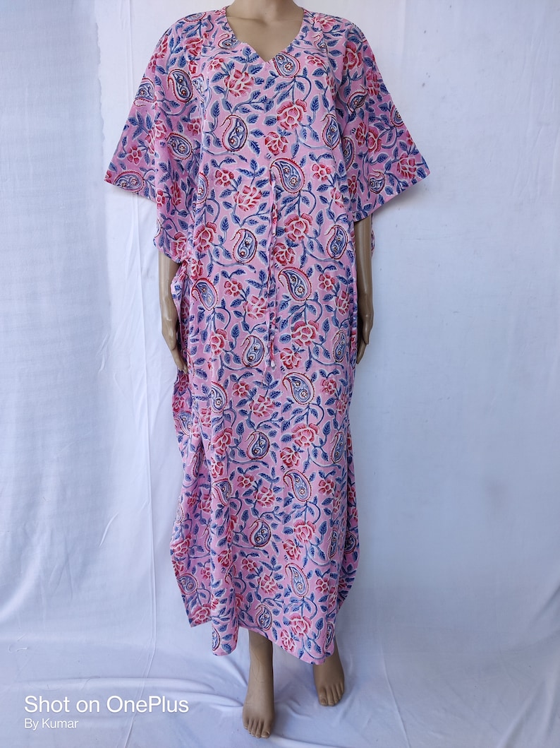 Indian Floral Print Long Kaftan Dressing Maxi Hand Block Print Night Tunic Cover Garment Care Kimono Robe Hand Block Print Vintage Caftan