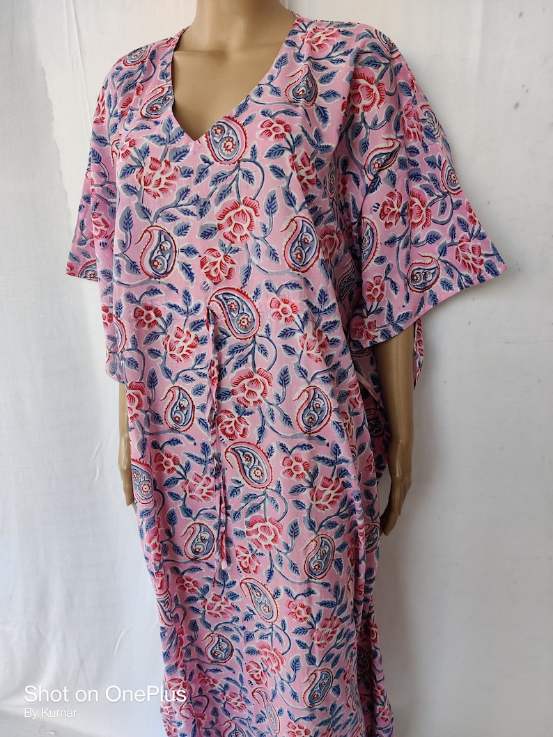 Indian Floral Print Long Kaftan Dressing Maxi Hand Block Print Night Tunic Cover Garment Care Kimono Robe Hand Block Print Vintage Caftan