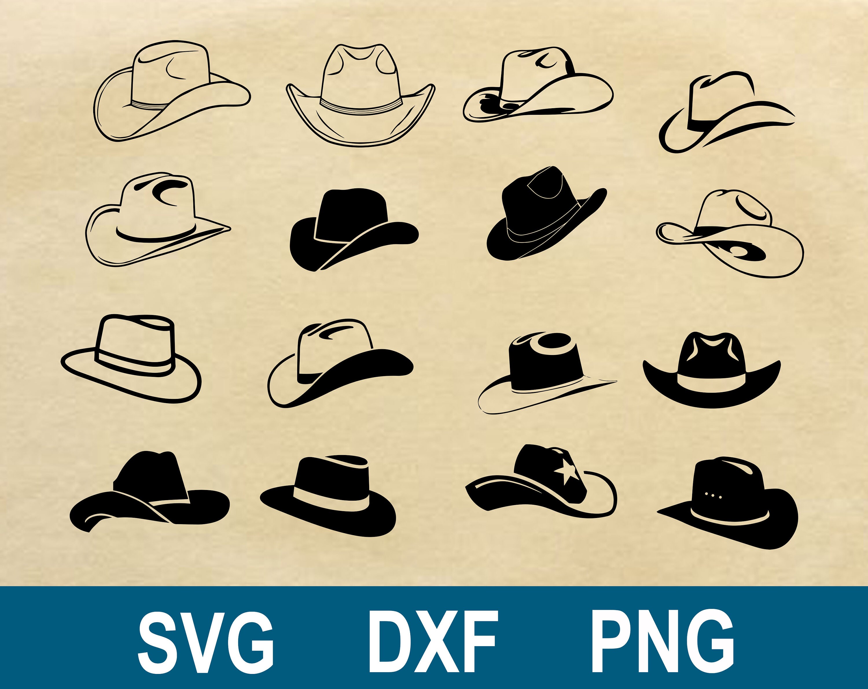 Download Cowboy Hat Svg Dxf Png Clipart Silhouette And Cut Files Etsy