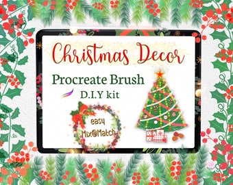 Christmas Procreate brush DIY ornament, decoration, Christmas Tree, element, Merry, New year, wreath, Garland, Gift Idea, free color palette