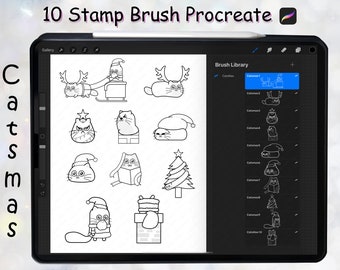 10 Cute Cat Cartoon Christmas Stamp Brush Procreate/Add-on brush/Brushes Stamp pack/Procreate Brush/Instant download