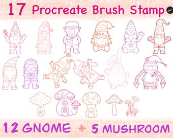 17 Brushes Stamp Procreate/Gnome/Mushroom/Cartoon/Valentine/Stamp Brush/Add-on brushes/Brushes Stamp/Procreate Brush/Digital download