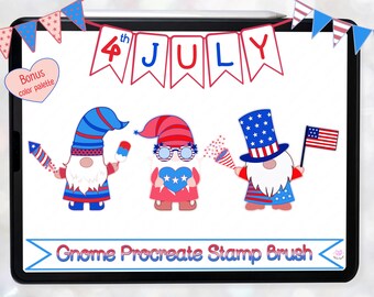 4th of July Procreate Brush Stamp Gnomes/Independence day/Stars and Stripes/Patriotic/America USA/Flag/Freedom/free color palette