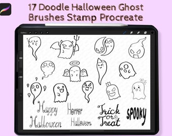 17 Doodle Halloween Ghost Brushes Stamp Procreate/Add-on brush/Cute Ghost hand drawn/Stamp brush pack/Procreate Brush/Instant download