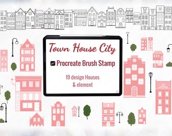 House Procreate brush stamp, Home, Town house, Village, City, Architecture, Building, Neighbor, Neighbourhood,Light,Tree,Gift Idea,Self gift