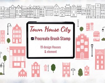 House Procreate brush stamp, Home, Town house, Village, City, Architecture, Building, Neighbor, Neighbourhood,Light,Tree,Gift Idea,Self gift