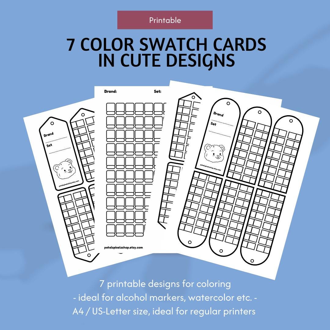 Normal Swach Sticker Printable Color Swatch Cards | 7 Design Set | Normal Tag and Fan Shapes ...
