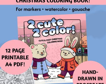 Cute & cozy Christmas Coloring Book with 12 Winter Animal Pages (PDF) for alcohol markers, paint