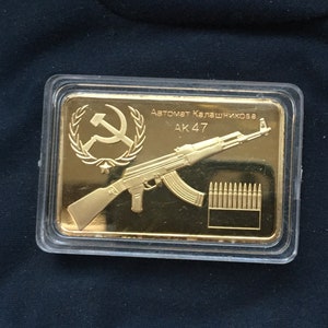 Russian AK47 Gold Bullion Bar - Novelty / Plated /  Historical