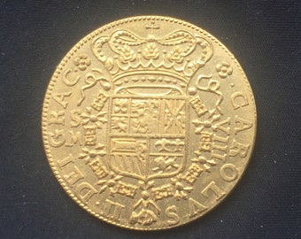 Español *1699* 8 Escudos - Doblón / Moneda Efecto Oro / Piezas de Ocho / Tesoro Pirata