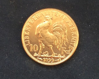 French Republic *1899* 10 Francs - Cockerel / French Coins - Gold Effect Coins
