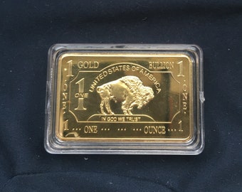 Buffalo 1oz Gold Plated Bar - 1 Troy Ounce / 100 Mills / Novelty