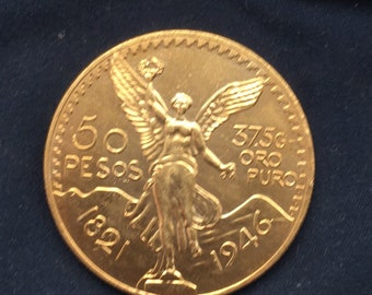 Impresionante México *1821_1946* 50 Pesos - Ciudad de México / Efecto Oro / Monedas Españolas