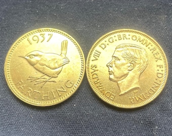 Edward V111 *1937* Farthing - Wren - Commemorative Coin - Gold Plated / British Coins