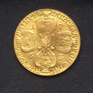 Beautiful Ekaterina *1763* Five   Roubles - Russian States / Gold Plated Coins