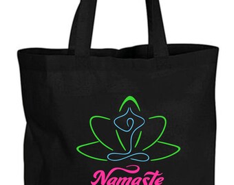 Bolsa de mano sostenible 100 % algodón - Namaste - Estampada a mano - Extra grande, base reforzada - Asas largas - 10 L - Bolsa para despedida de soltero/a - Regalo