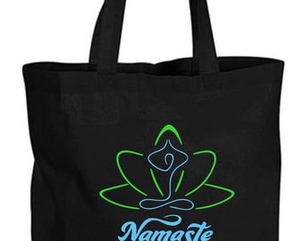 Bolsa de mano sostenible 100 % algodón - Namaste - Estampada a mano - Extra grande, base reforzada - Asas largas - 10 L - Bolsa para despedida de soltero/a - Regalo