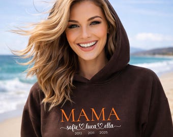 Sweat à capuche personnalisé pour maman avec nom et année, T-shirt cadeau pour maman, Annonce de grossesse, Fête des mères, Pull pour la fête des mères