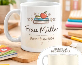 Taza personalizada para profesores - Regalo de despedida | Taza con nombre "Gracias, profesor" | Taza de cerámica esmaltada con corcho - Graduación escolar