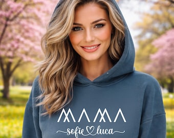 Sudadera con capucha personalizada para mamá con nombre y año, regalo para mamá, anuncio de futura mamá, Día de la Madre, suéter para el Día de la Madre