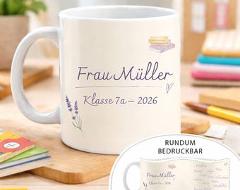 Taza personalizada para profesores - Regalo de despedida | Taza con nombre "Gracias, profesor" | Taza de cerámica esmaltada con corcho - Graduación escolar